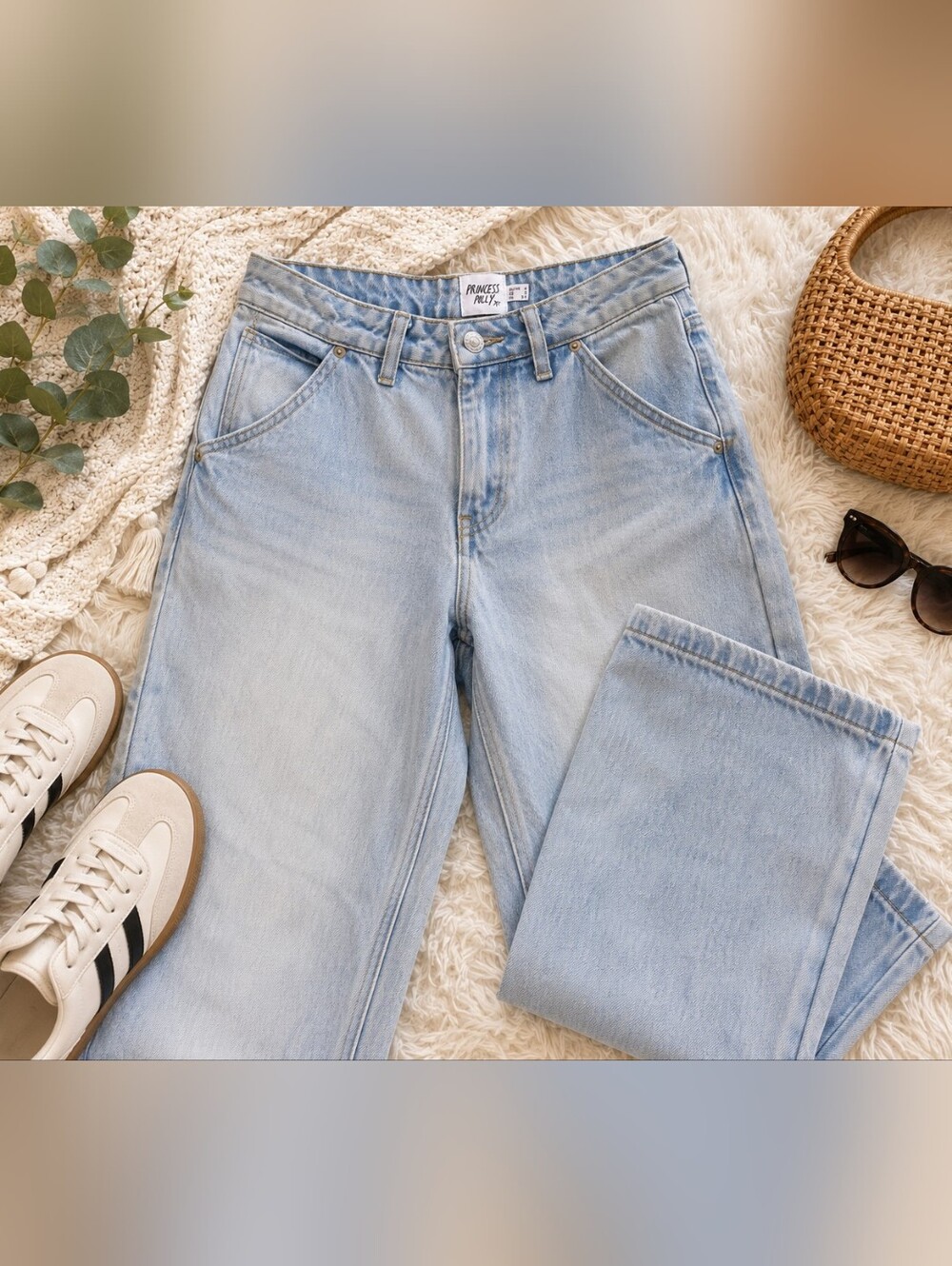 Princess Polly Light Wash Denim Jeans - Light Blue